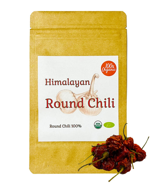 【日本初輸入!】ヒマラヤ産 有機ラウンドチリ Round chili ( ホール タイプ ) 乾燥唐辛子 25g │ オーガニック 丸型 スパイス 香辛料 カレー エスニック料理 激辛 シーズニング イタリアン 中華 辛味 クセなし 自然栽培 検査済み 産地直輸入 【送料無料】