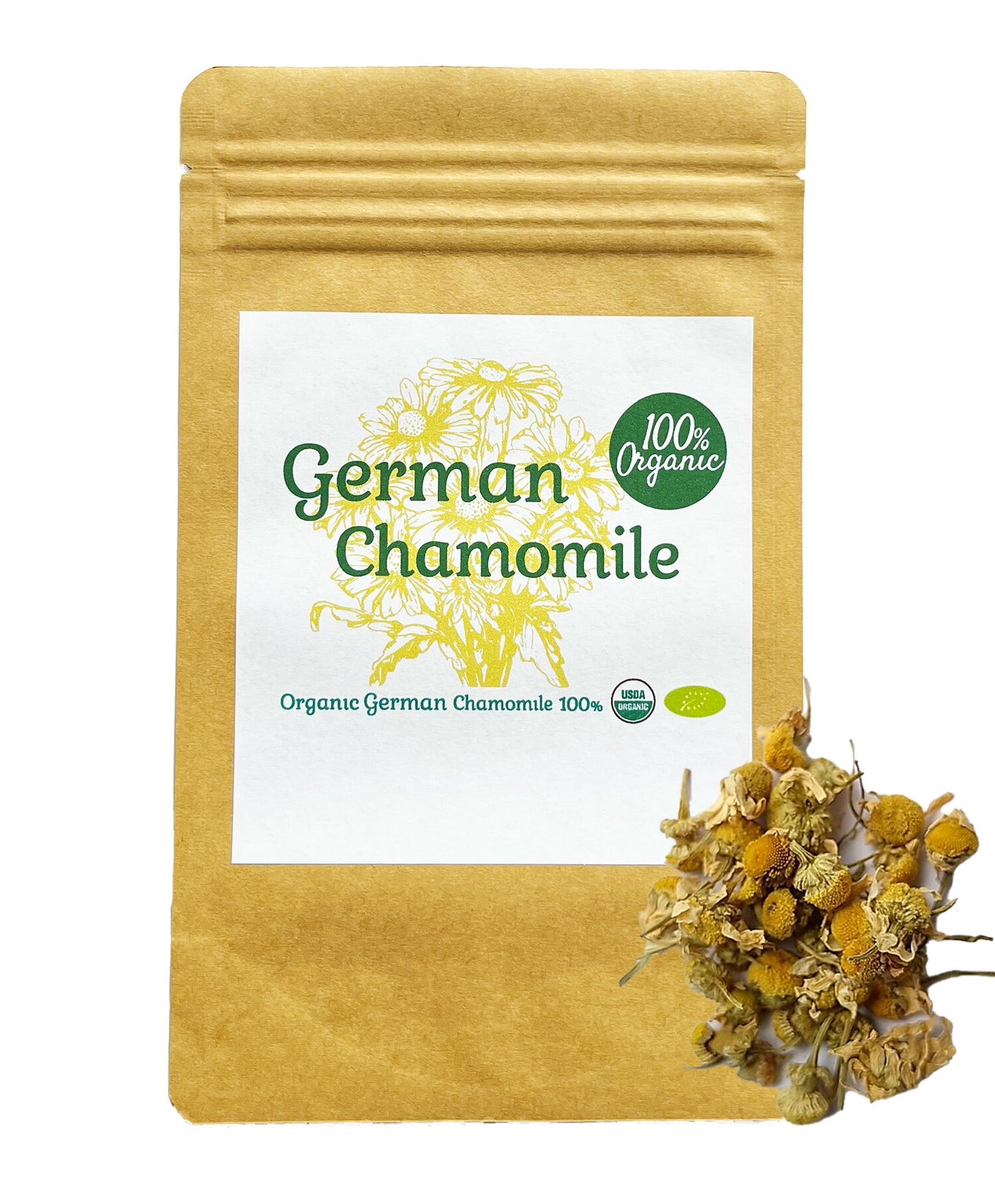 【新商品レビューキャンペーン対象】100%オーガニック カモマイル ジャーマン / German Chamomile 100g ジャーマンカモミール Matricaria recutita アピゲニン ルテオリン マトリシン ハーブティー 肌 胃腸 リラックス アーユルヴェーダ