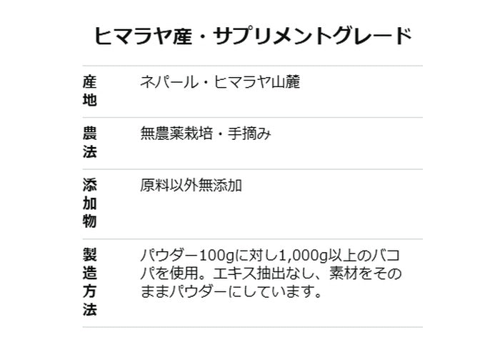 【ピュア バコパ】100%オーガニック バコパパウダー bacopa 50g ヒマラヤ産 無農薬 原