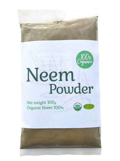 100%オーガニック　ニームパウダー(neem powder) 100g  無農薬栽培　サロン専売品　欧米オーガニック規格　アーユルヴェーダ　ミラクルニーム 　美容　シャンプー　ヘアケア　ニームティー　ハーブティー　健康　害虫駆除　ガーデニング